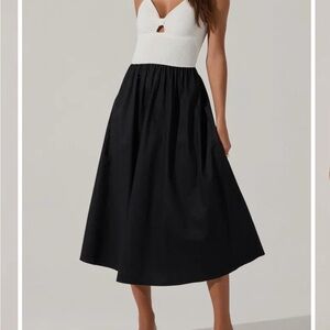 Astr Mixed Media Contrast Midi Dress in Black and White